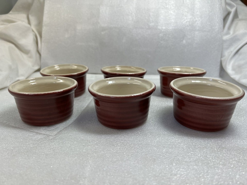 Emile Henry Set Of 6 Modele Depose 10.68 Ribbed Custard Ramekins Red