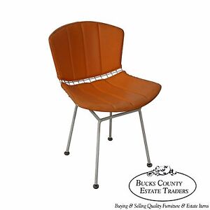 Knoll Vintage Bertoia White Wire Side Chair W Orange Cushion Ebay