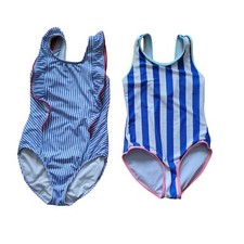 Cat Jack Swimsuit Bundle Ruffle One Piece Striped One Piece Girl Sz XL 2 Total