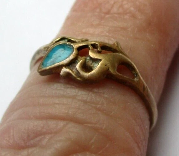 Bague Argent Massif Taille 48 Avec Perle Turquoise - Bijou Vintage - Occasion Parfait
