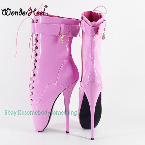 7" Stiletto Heel Fetish Patent Leather Clubwear Women Training Ankle Ballet Boot - Picture 10 of 27