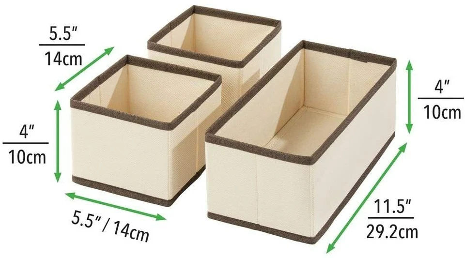 mdesign Set Of 3 Cream Brown Fabric Accessory Organisers For Bedroom Nursery - Image 4 of 4