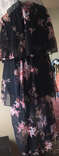 VTG 70s Sheer Chiffon Floral tiered Ruffle flapper MIDI dress - Picture 9 of 12