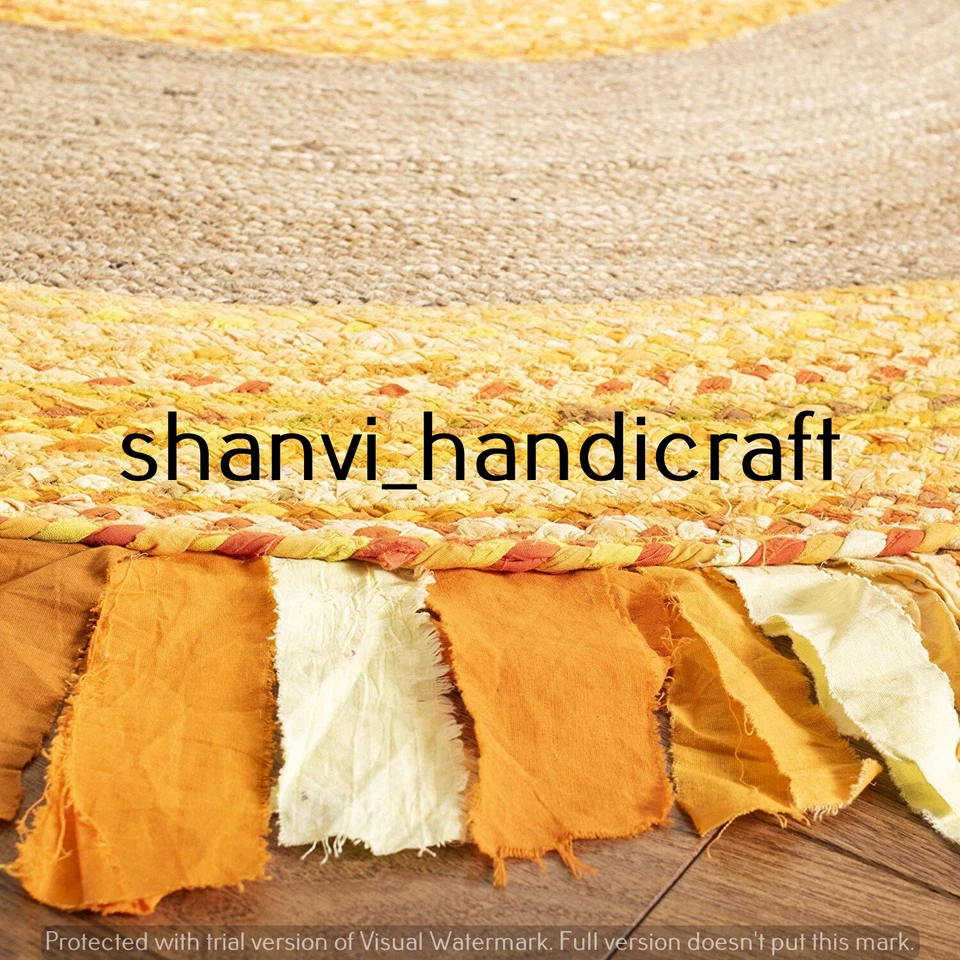 Reversible Round Natural & Multi Colour Jute Cotton Rug Braided Indoor Floor Rug - Image 2 of 4