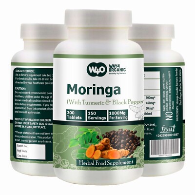 Moringa Tablets with Turmeric & Black Pepper   300 Count   5 Month Supply