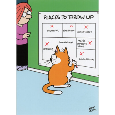 Cat Marking Up Floor Plan Places to Throw Up Funny / Humorous Birthday Card
