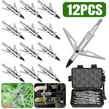12Pcs Archery Broadheads 2" Dia Expandable Hunting Arrowheads 2 Blade 100 Grain