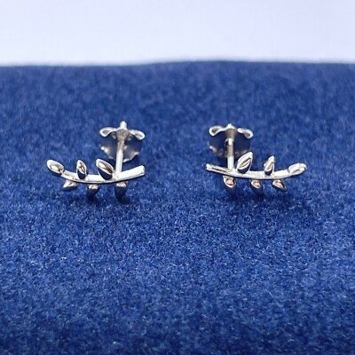Sterling Silver Leaf Stud Earrings - Olive Branch Earrings - Leaf Earrings