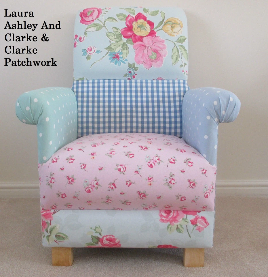 Laura Ashley Chair Patchwork Fabric Adult Armchair Pink Floral Spotty Blue Lemon - Image 3 of 4