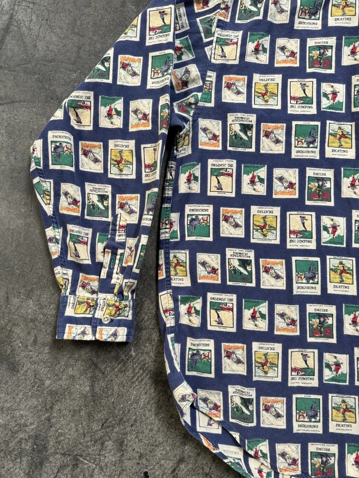 Rara Camisa Vintage Tommy Hilfiger Manga Longa Botões Esportes de Inverno Esqui AOP - Imagem 3 de 4