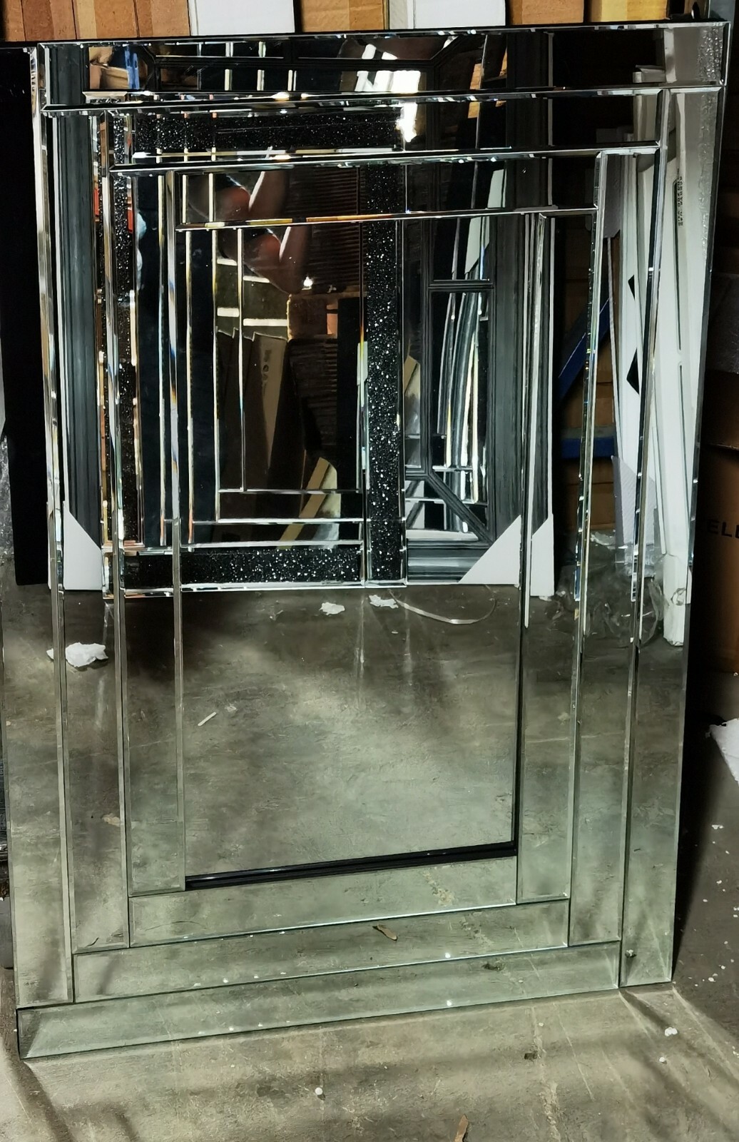 NEW LARGE STUNNING TRIPPLE BORDER BEVELLED STRIP WALL MIRROR ELEGANT