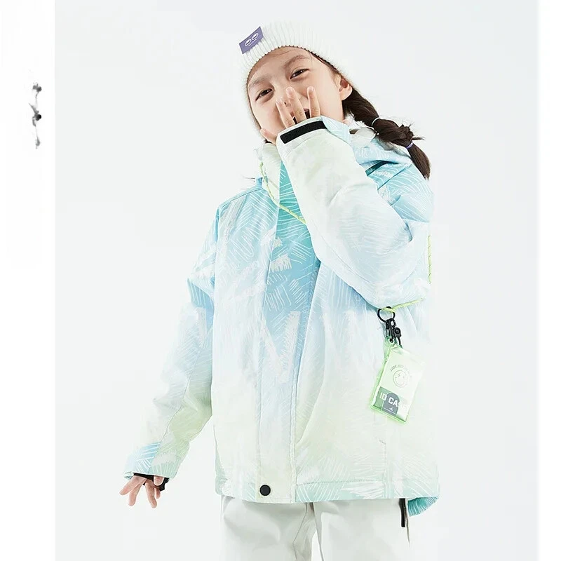 Jaqueta de esqui profissional infantil impermeável quente meninos meninas esqui ao ar livre - Imagem 3 de 4