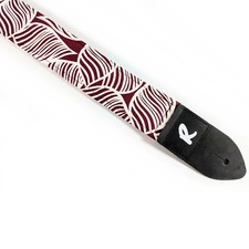Stylized Leaf Guitar Strap - Floral-Tropical - Handcrafted - Leaves - Maroon - D