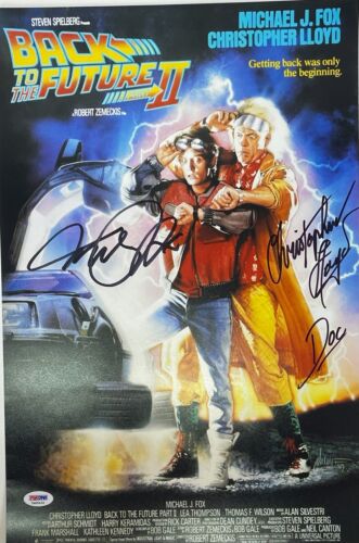 CHRISTOPHER LLOYD MICHAEL J FOX Signed 11x17 Poster Back to the Future 2 PSA DNA - Picture 1 of 4