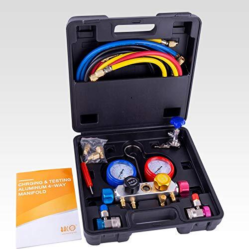 BACOENG Pro 4 Way AC Diagnostic Manifold Gauge Complete Set for R134A