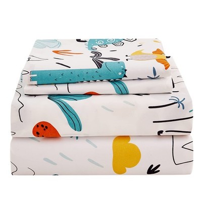 JSD Dinosaur Kids Sheet Set Full Size, 4 Piece Dino Pattern Microfiber Bed Sh...