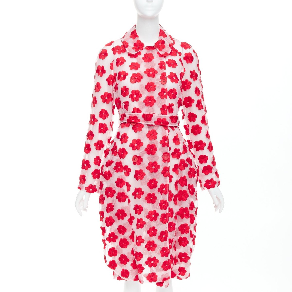 SIMONE ROCHA Runway red pink cotton floral embroidered coat UK6 XS