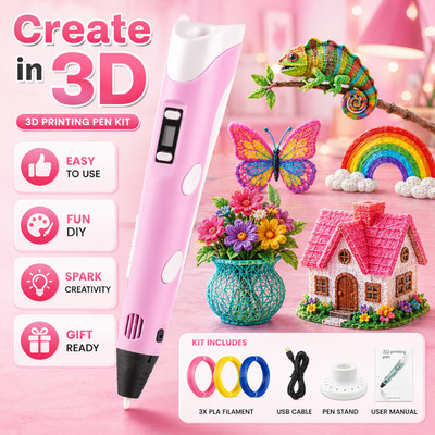 3D Printer Pen Kit LED Screen PLA Filament 3D Drawing Tool Kids Art Craft Set