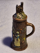 Vintage 1970 Hand Painted Ceramic Beer Stein with Castle Lid