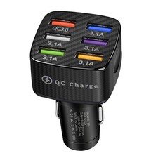 6 USB 15A QC3.0 Car Charger Cigarette Lighter Slot Super Fast Charging Adapter