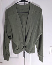 OFFLINE by Aerie Green Fleece V-Neck Twist Front Sweatshirt M Relaxed Long