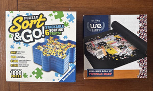 Set 2 WE Games Full Size Roll Up Puzzle Mat & Ravensburger Sort & Go Stack Trays