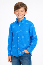 New Cat Jack Boys Stretch Button-Down Shirt BearsBlue M 8/10 New with Tags