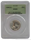 PCGS MS65 1940 D Denver Washington 25C Fine Silver Quarter US Coin