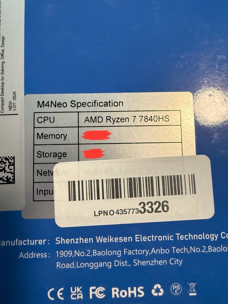 Bosgame M4 Neo Mini PC Ryzen 7 7840HS NO RAM, NO NVMe SSD Oculink