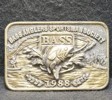 WL01139 GOOD VINTAGE 1988  BASS ANGLERS SPORTSMAN SOCIETY  FISHING BELT BUCKLE