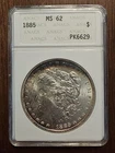 Toned 1885 Morgan Silver Dollar ANACS MS62 Soap Box Holder Gen 2  Old Holder