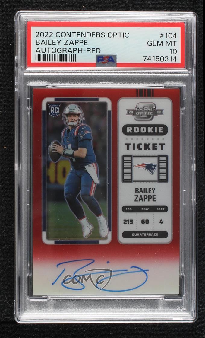 2022 Contenders Optic Red Prizm Bailey Zappe PSA 10 GEM MT Rookie Auto RC 14do