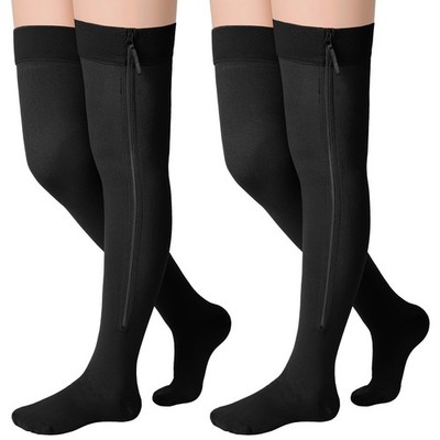 Sosation 2 Pairs Zipper Compression Socks Thigh High 20-30 Mmhg Compression Sock