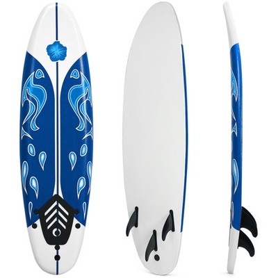 6ft Surfing Body Board  w/ 3 Removable Fins Safety Leash White