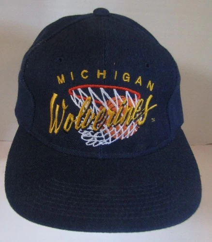 Vtg 90s Michigan Wolverines Basketball Wool Blend YoungAn Snapback Cap Hat