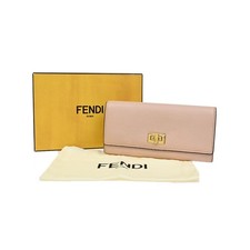 FENDI Logo Peekaboo Bifold Turn Lock Long Wallet Leather Pink Italy GHW 61KC929