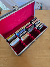 Metal Carrying Storage Case w/ Dividers for Audio Cassettes, Black/Red