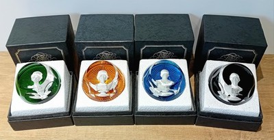 Vintage Baccarat Briefbeschwerer ''The Royal Cameos In Crystal'' x 4 Boxed Set Konvolut