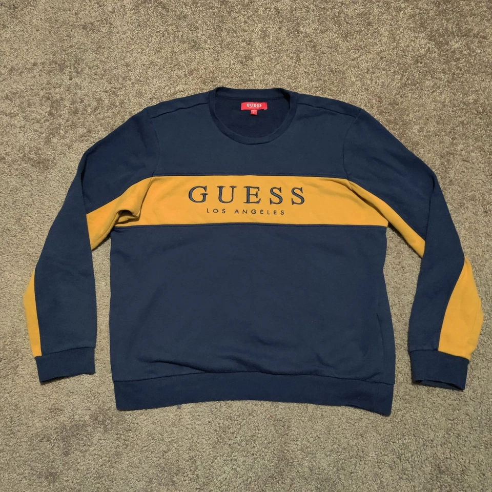 Guess Los Angeles Sweater Womens Large Long Sleeve Embroidery Logo Colorblock - Image 2 of 4