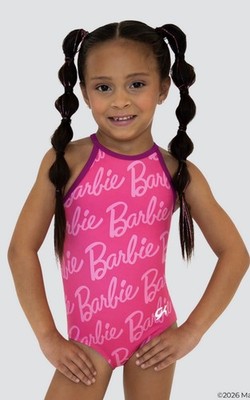 New GK Elite BARBIE FEARLESS Leotard Gymnastics UNIQUE BACK Tank PINK Bling  CM