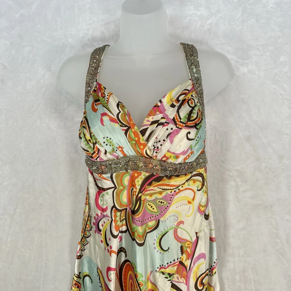 Vintage Jodi Kristopher Dress Juniors 5 Paisley Satin Slip Beaded Maxi Fairy Y2K - Image 2 of 4
