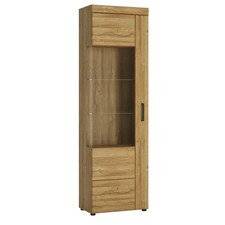 Tall Glazed Display Cabinet - LH or RH, Grandson Oak, Soft Close, 195 cm