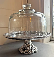 VTG Arthur Court C. 2000 Aluminum Grape Pedestal Dessert Plate with Glass Dome