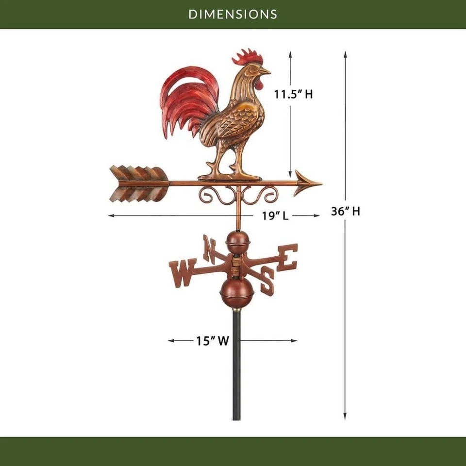 Weathervane Bantam Red Rooster - 22-Gauge Pure Copper Hand - Multi-Color Patina - Image 3 of 4