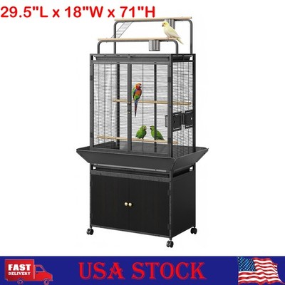 Metal Large Bird Cage with Play Top & Storage Cabinet, Indoor Outdoor Birdcage
