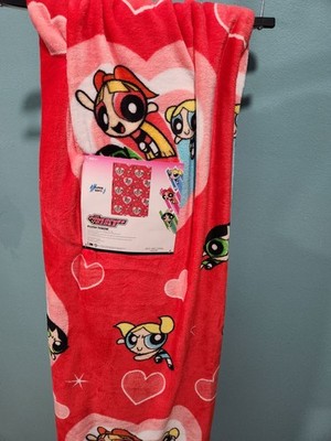 SUPER SOFT THE POWERPUFF GIRLS PLUSH THROW NWT 50IN X 70IN VALENTINES POLYESTER