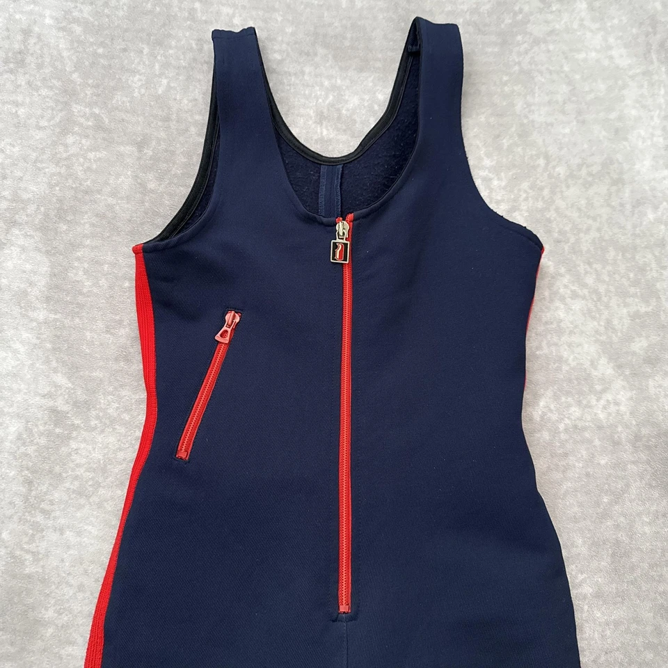 Vintage Ellesse Ski Bib Womens Small Navy Red Padded Knee Stirrup Gaiters Zip - image 2 of 4
