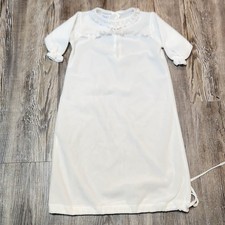 Vintage 80s Carter's Infant Gown Layette Size Smocked Lace Ruffle Trim White