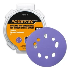 POWERTEC PRO 50PK, 5 Inch Sanding Discs Hook and Loop, 120 Grit, Zirconia Orb...