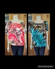 LOT OF 2 Women's  I.N. STUDIO  Dolman Sleeve Elastic Hips Blouse Size XL 